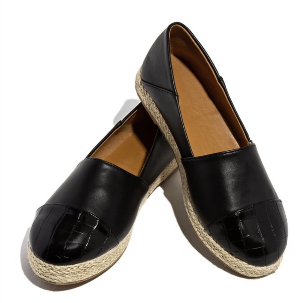 Black Espadrille Trim Dressy Slip On - Picture 2 of 9